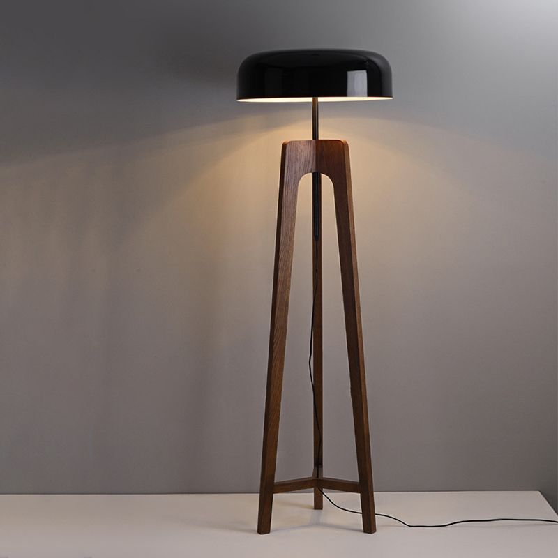 Ozawa Modern Bowl Tripod Wood Metal Floor Lamp, Black/White