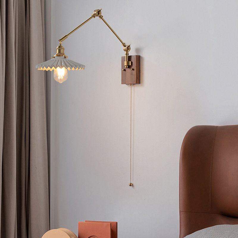 Ozawa Pleated Adjustable Wall Lamp, Metal & Wood, 11 Styles