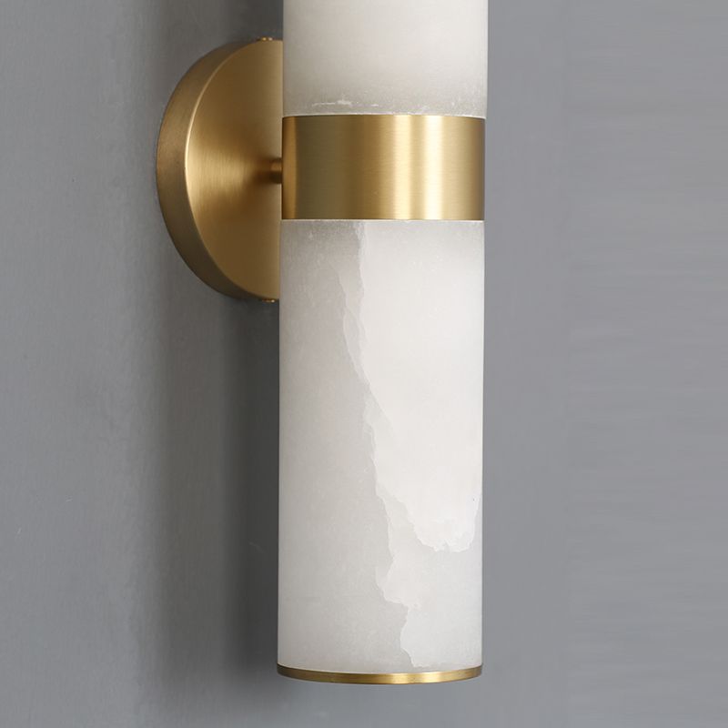 Chan Modern Double Headed Metal Stone Vanity Wall Lamp, Brass