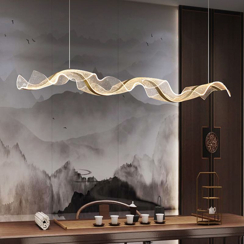 Kirsten Pendant Light Designer Wave Acrylic White/Gold Dining Room