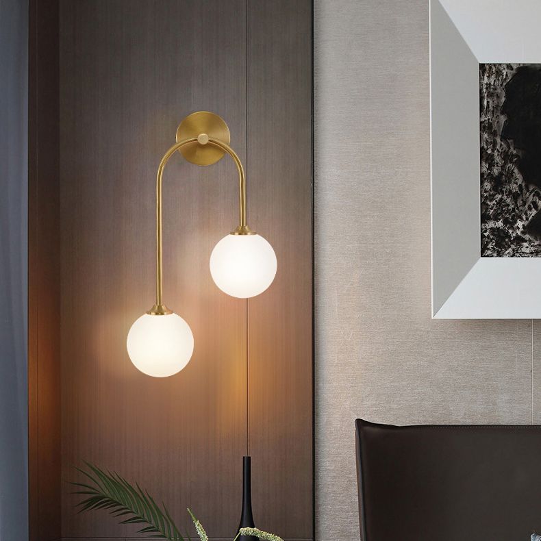 Valentina Modern Arc Globe Glass Wall Lamp, Brass, Living Room