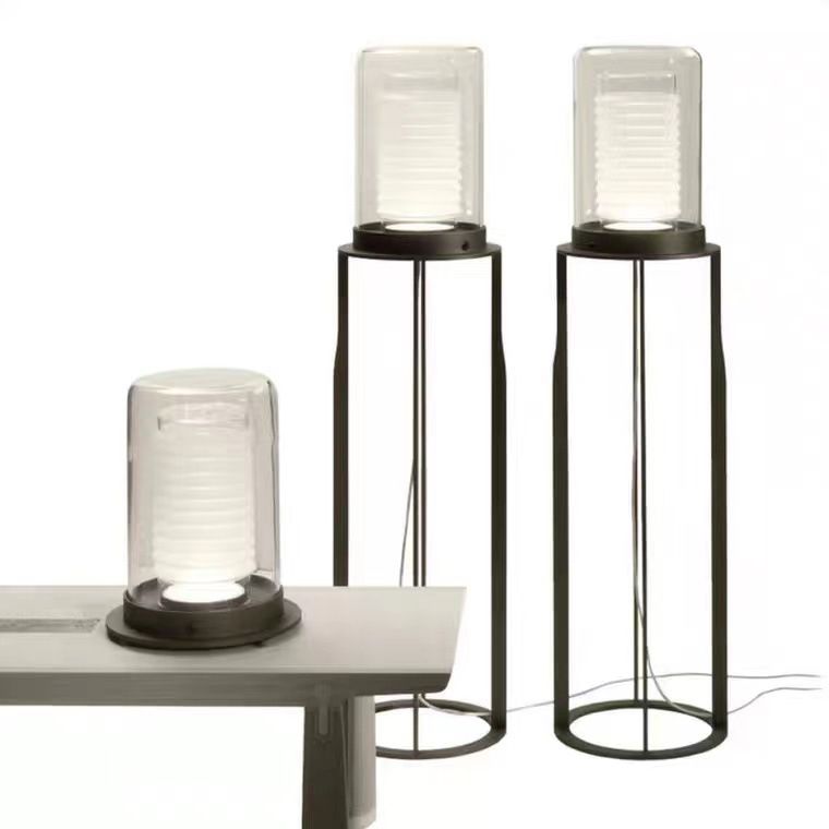 Eryn Black Cylinder Floor Lamp, Metal & Glass, 63"