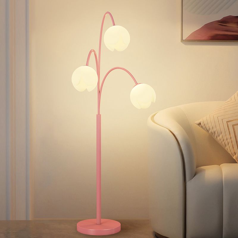 Lily Nordic 3 Lights Flower Metal Glass Floor Lamp,Green Pink