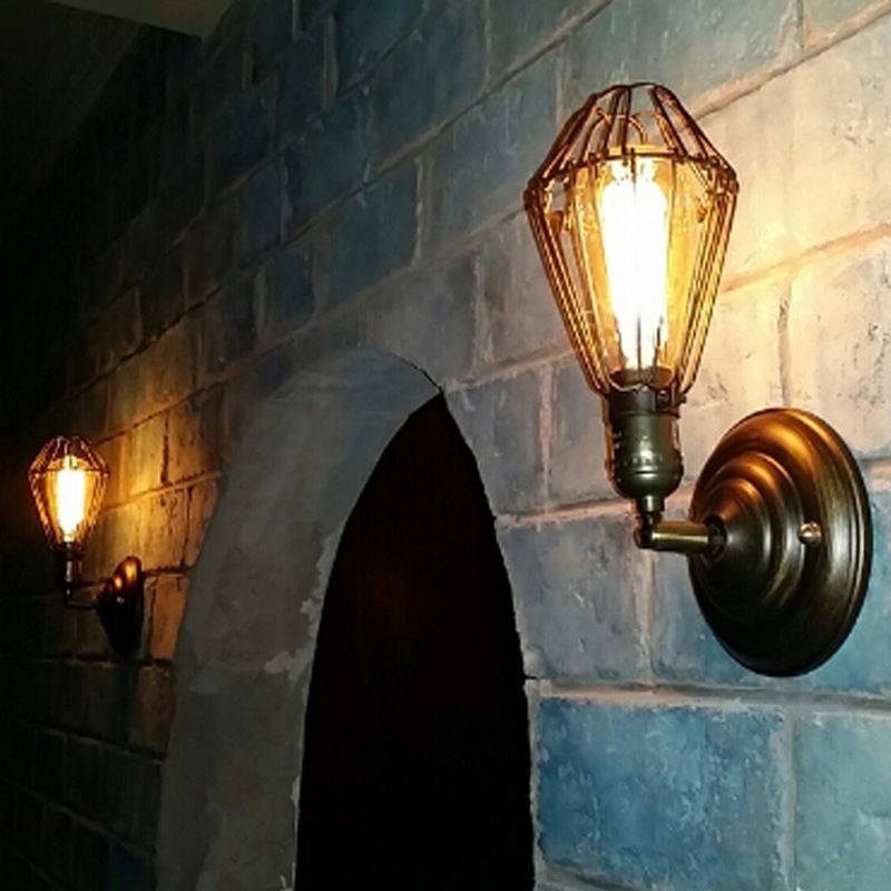 Alessio Industrial Lantern Shaped Metal Wall Lamp Rust