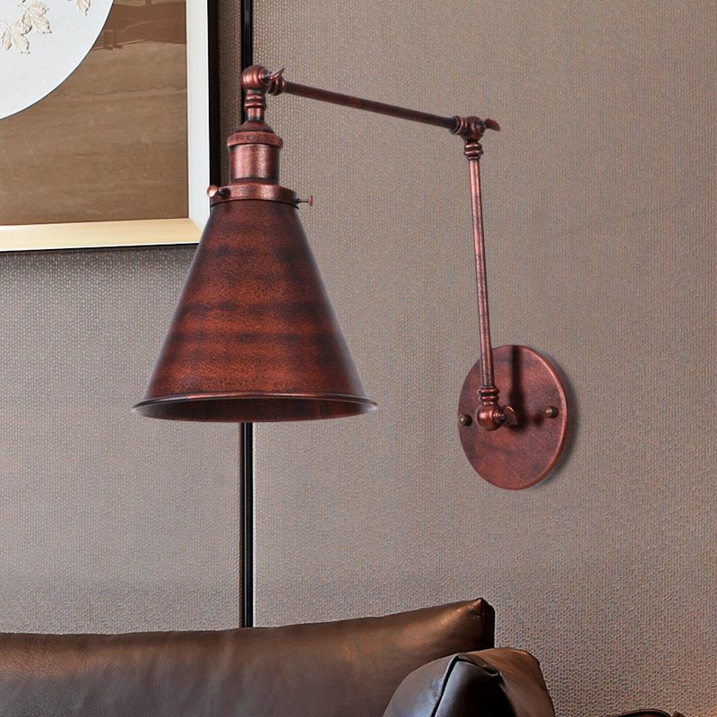 Brady Vintage Adjustable Wall Lamp, Metal, Black/Rust, Living Room