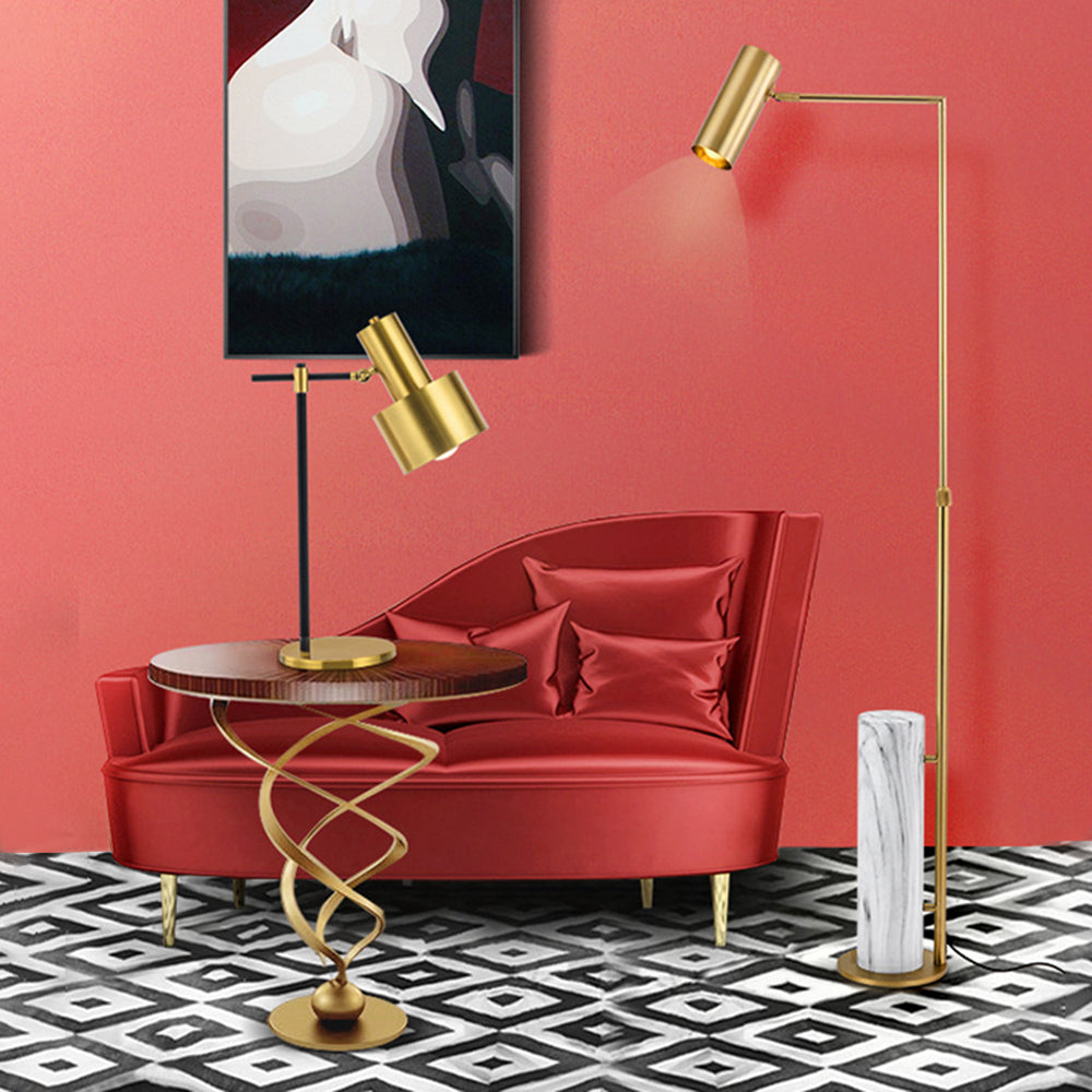 Salgado Minimalistic Gold Floor Lamp, Metal & Marble, Living room