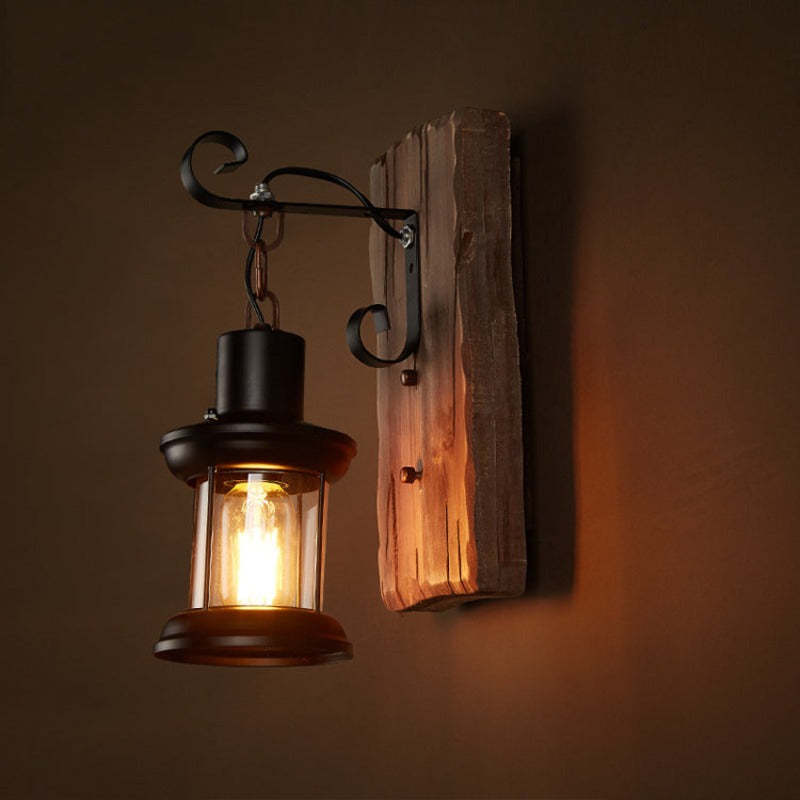 Alessio Vintage Lantern Metal Wall Lamp, Black/Bronze