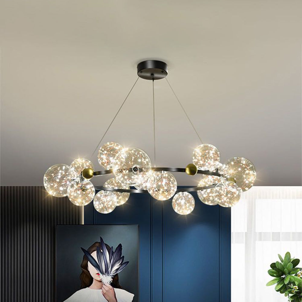 Valentina Art Deco Globe Metal/Glass Pendant Light, Black/Gold