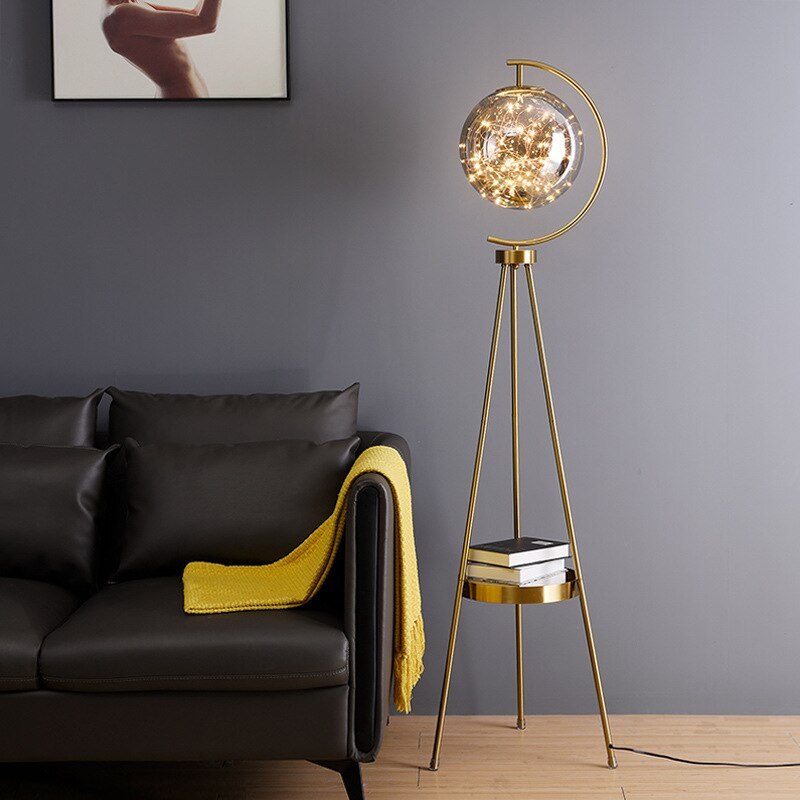 Kady Modern Starry Globe Glass Floor Lamp, Gold