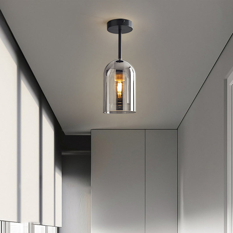 Sanna Modern Cylinder Semi-Flush Mount Clear Glass Ceiling Light, Cognac/Grey