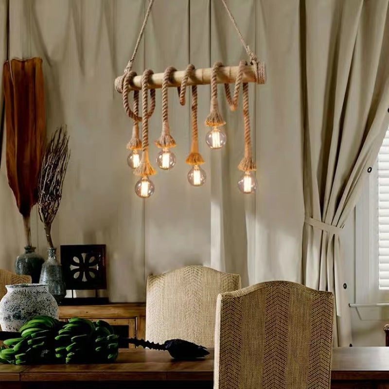 Alessio Vintage Wood/Rope Pendant Light, Farmhouse, Living Room