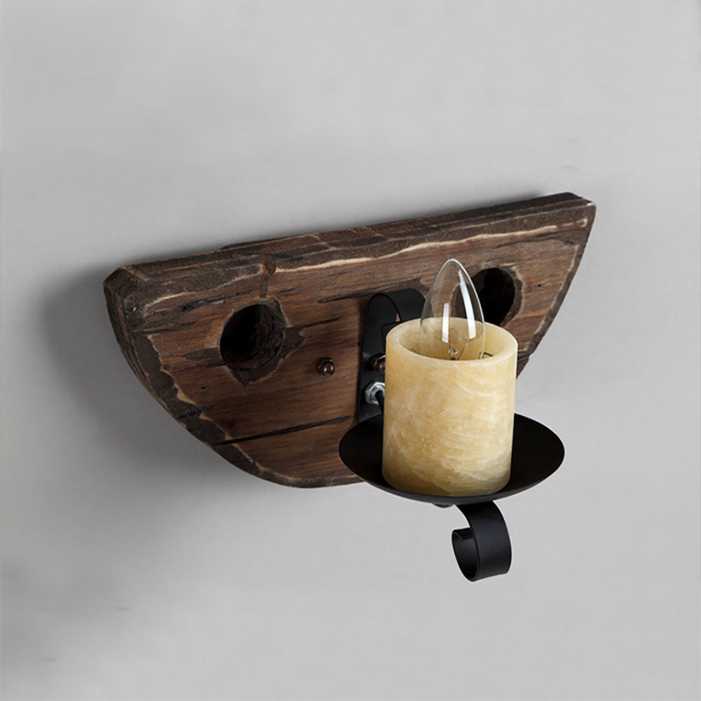 Austin Vintage Candle Semicircle Wall Lamp, Wood/Metal, Bedroom