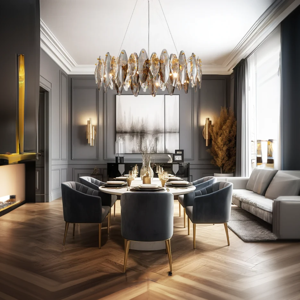 Olivia Crystal Chandelier LED Elliptical Glass/Metal Gold Living Room