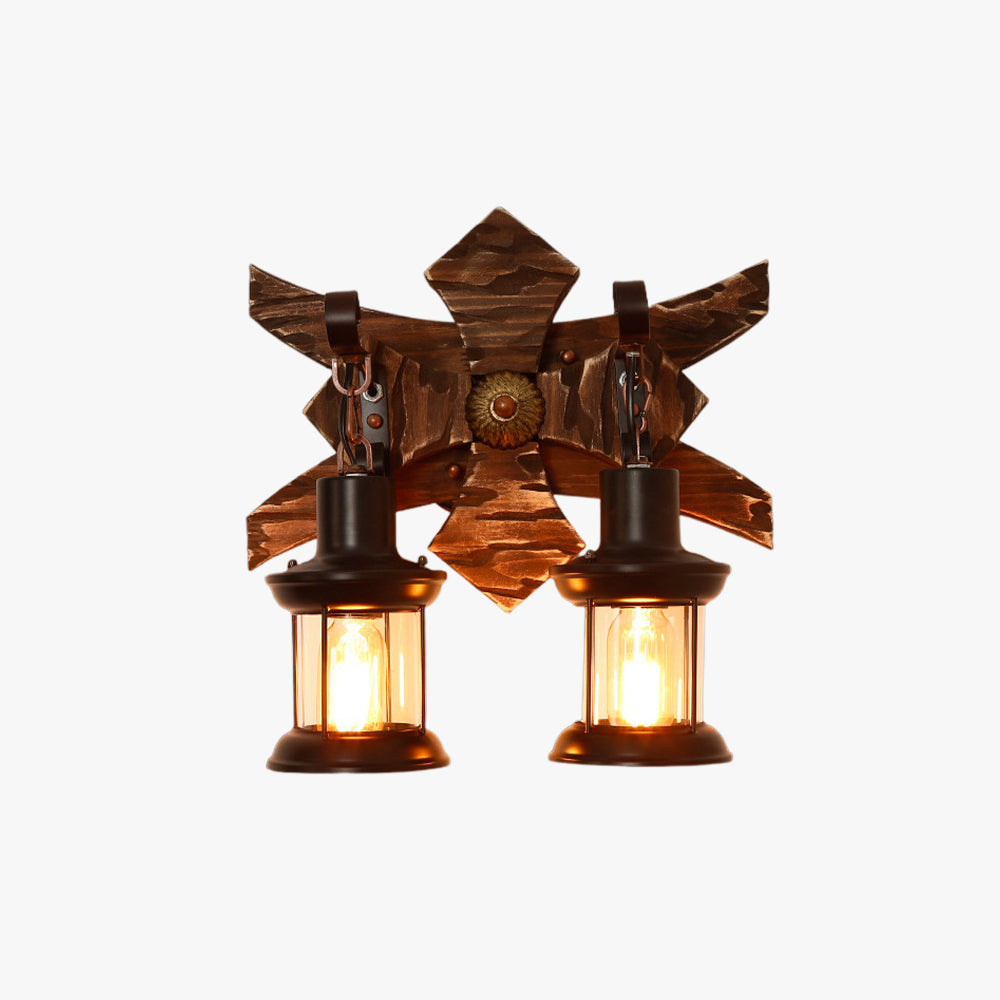 Austin Wall Lamp Decorative Vintage Lantern Double Light Wooden, Bedroom