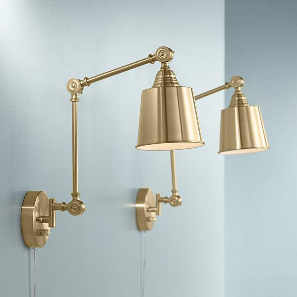 Brady Wall Lamp Plug-in Adjustable, Metal, Gold, Living Room