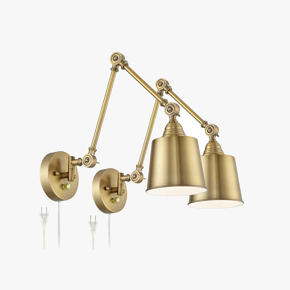 Brady Plug-in Adjustable Wall Lamp 2 Pcs, Brass, 12.5"