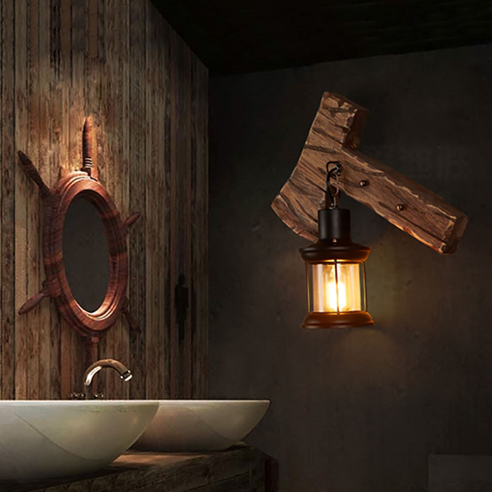 Austin Wall Lamp Hammer Shape Vintage, Wood/Metal, Bedroom