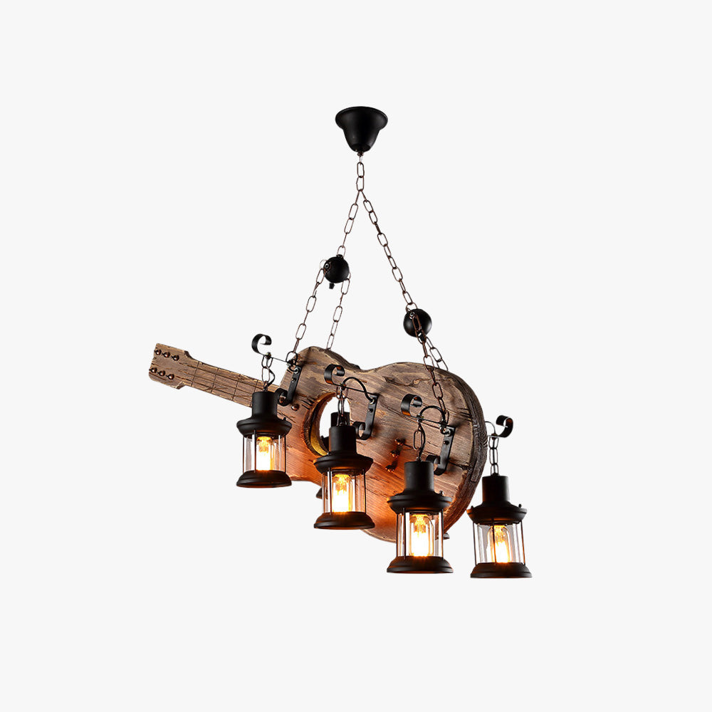 Austin Retro Guitar Metal & Wood Pendant Light, 4 Heads