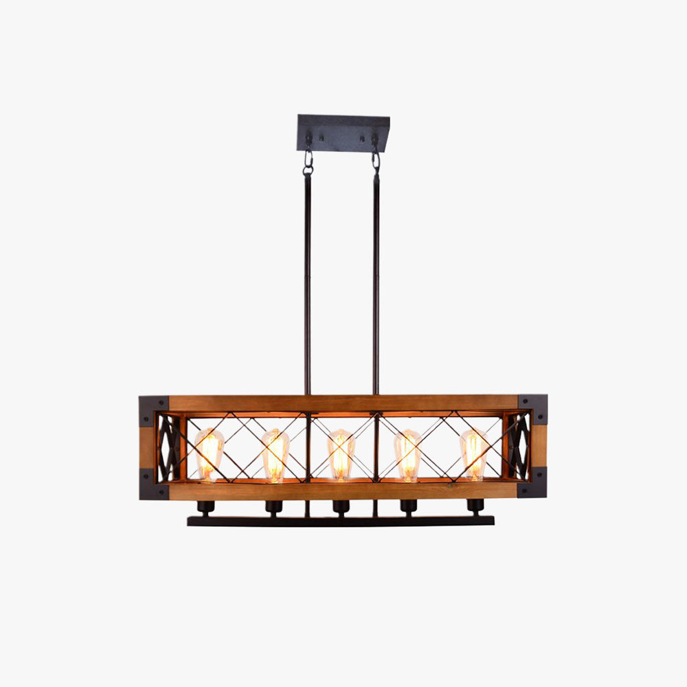 Alessio Industrial Cage Pendant Light, Metal/Wood, Bar/Cafe/Restaurant