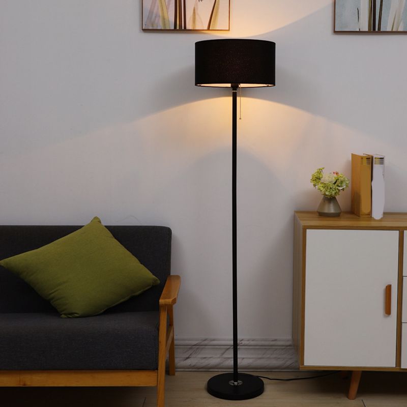 Eryn Floor Lamp Cylinder Modern, Metal/Fabric, Black/White/Gold, Bedroom