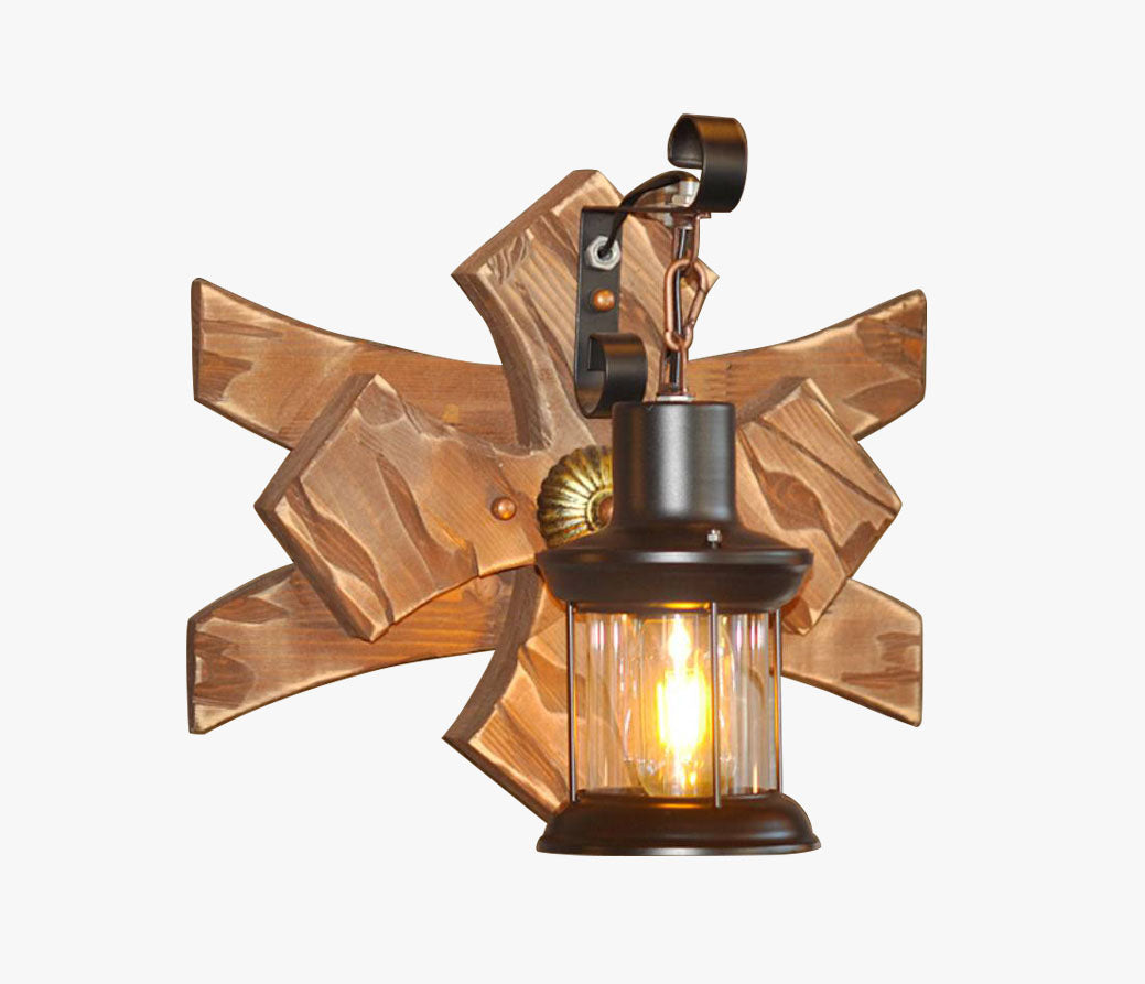 Austin Vintage Candle & Lantern LED Wall Lamp, Wood/Metal, Gold, Bedroom