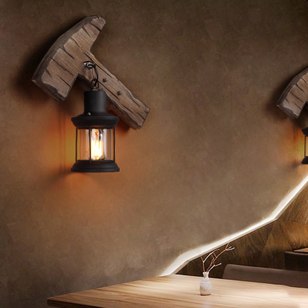 Austin Wall Lamp Hammer Shape Vintage, Wood/Metal, Living Room