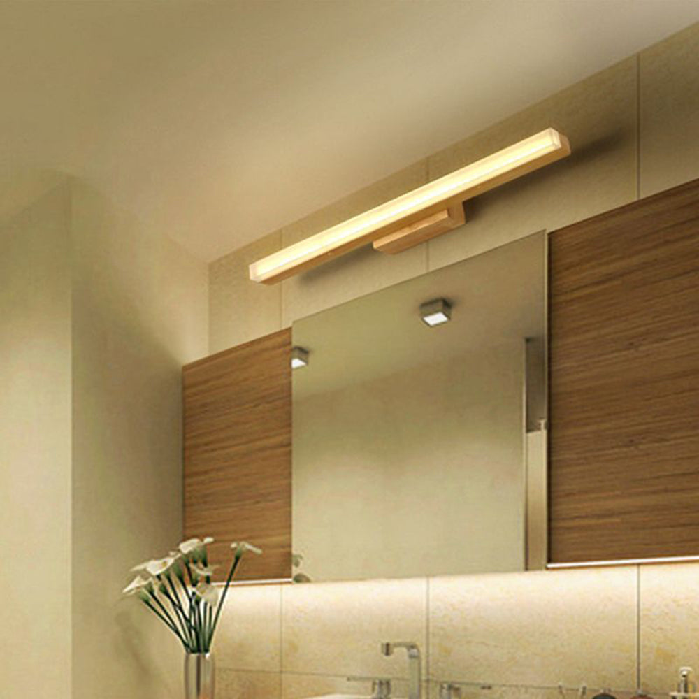 Leigh Modern Linear Wood/Acrylic Wall Lamp, Bathroom, Vanity Mirror Front