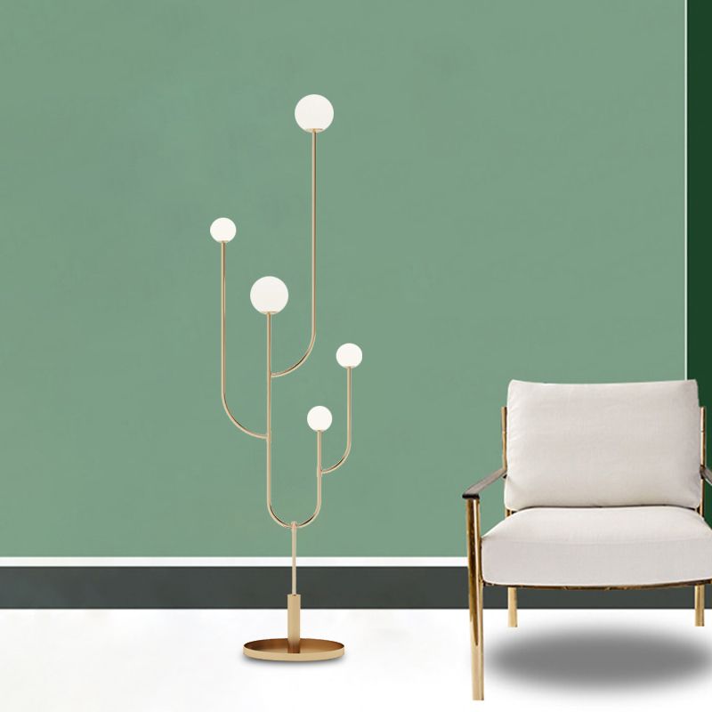 Valentina Unique Cactus Metal and Glass Globe Floor Lamp, White