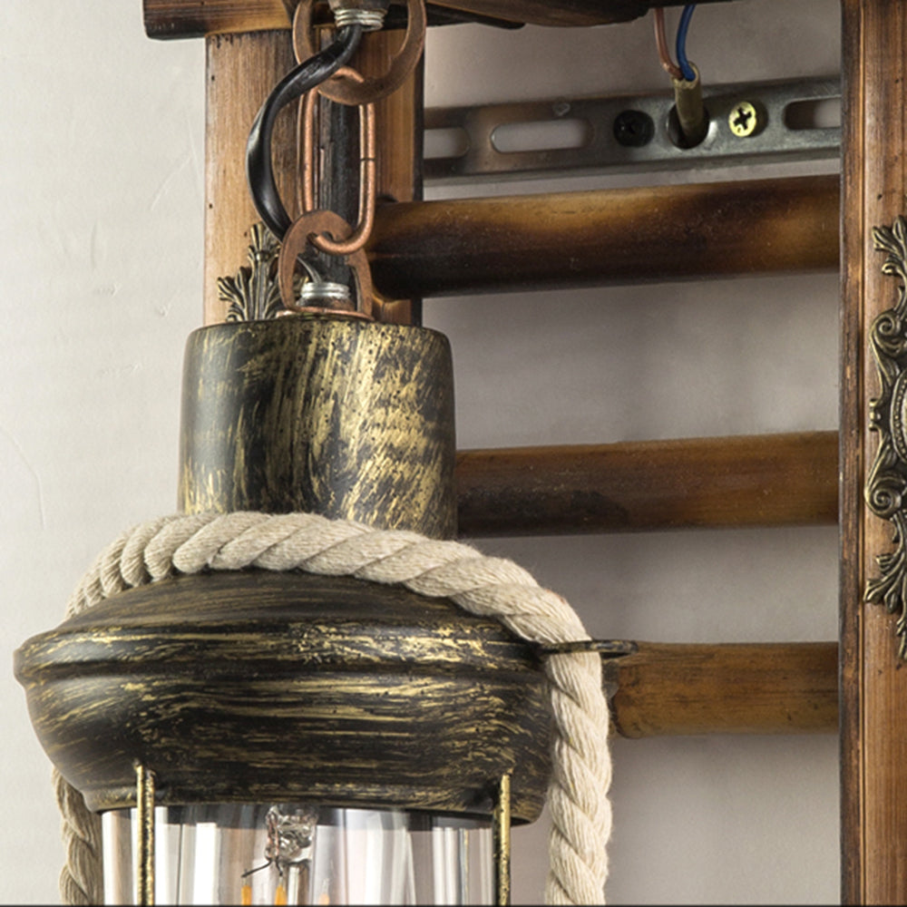 Austin Vintage Lantern Shape Wood Metal Wall Lamp