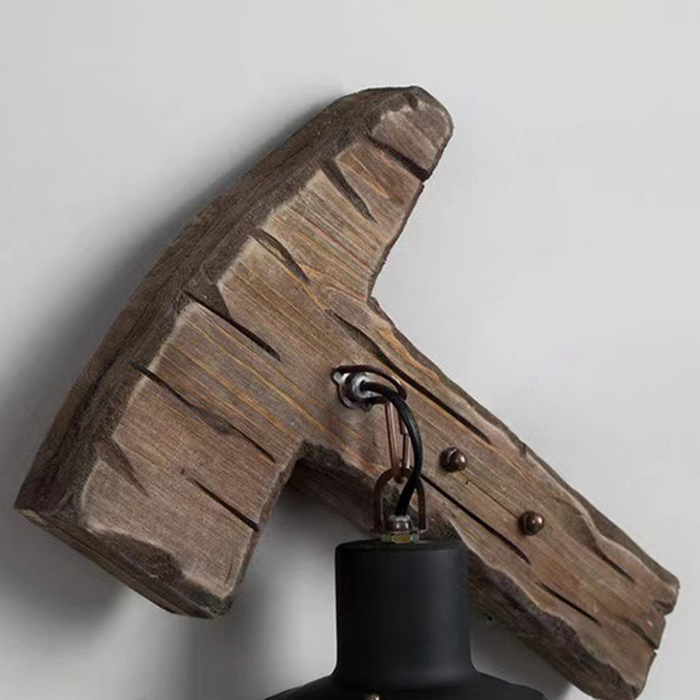 Austin Wall Lamp Hammer Shape Vintage, Wood/Metal, Living Room