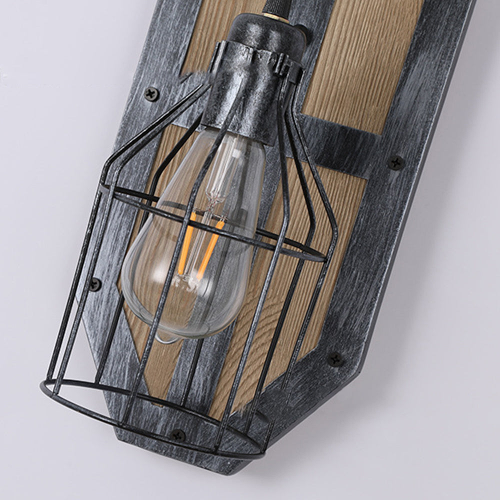 Austin Vintage Bird Cage Wood Metal Wall Lamp