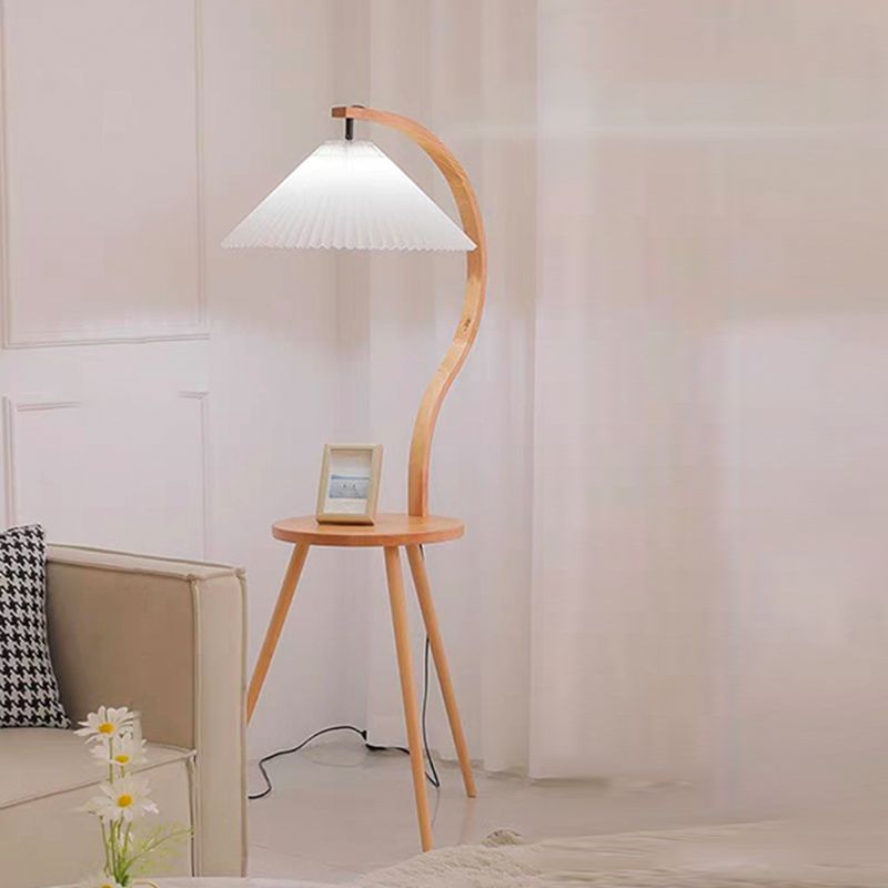 Ozawa Modern Pleated Wood Fabric Bedside Table Floor Lamp