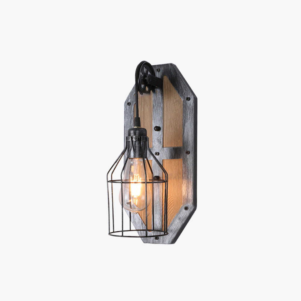 Alessio Bird Cage Wall Lamp, Metal & Wood, 20x40cm