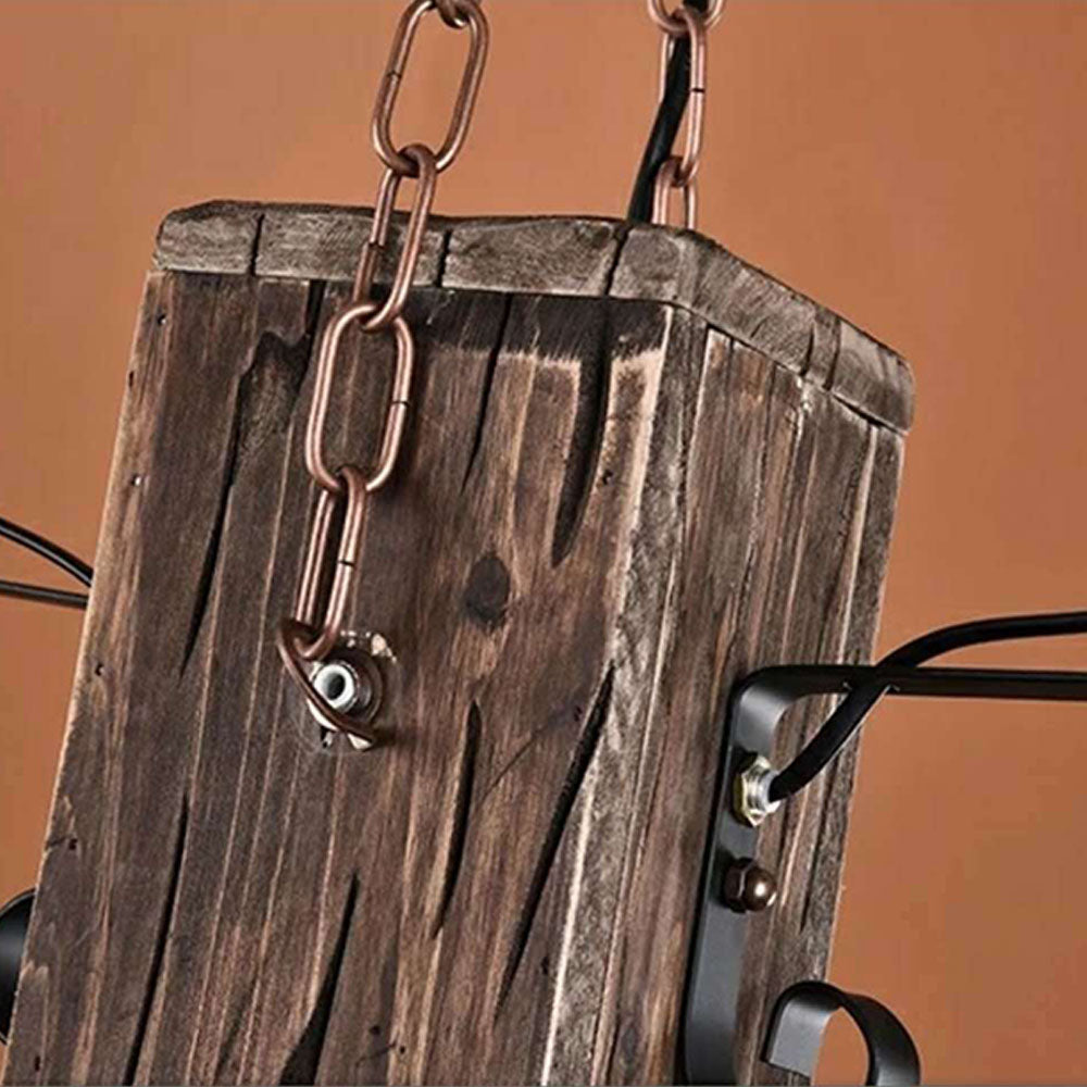 Austin Vintage Rectangular Metal/Wood Hanging Pendant Light，Wood