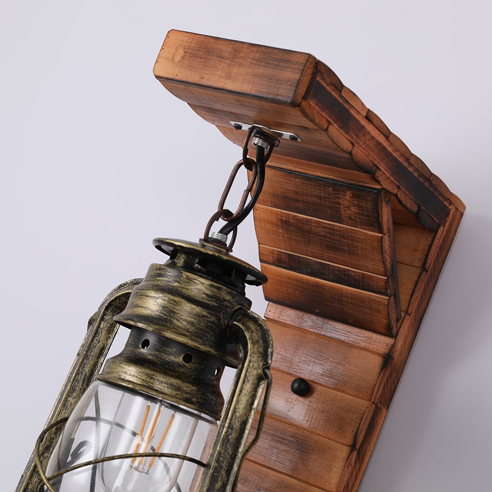 Austin Lantern Wall Lamp, Metal & Wood, 12x40cm