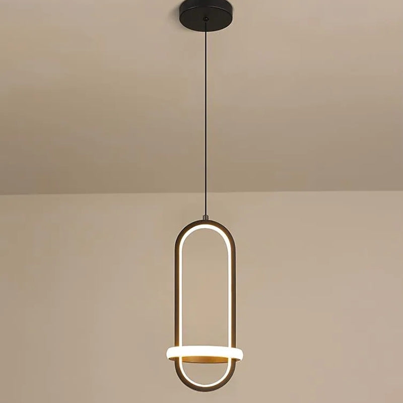 Nyla Modern Minimalist LED Ring Pendant Light, Black/Gold