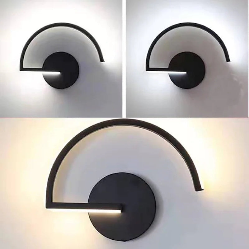 Lacey Minimalist Linear Semicircular Metal Decor Wall Lamp, Black/White