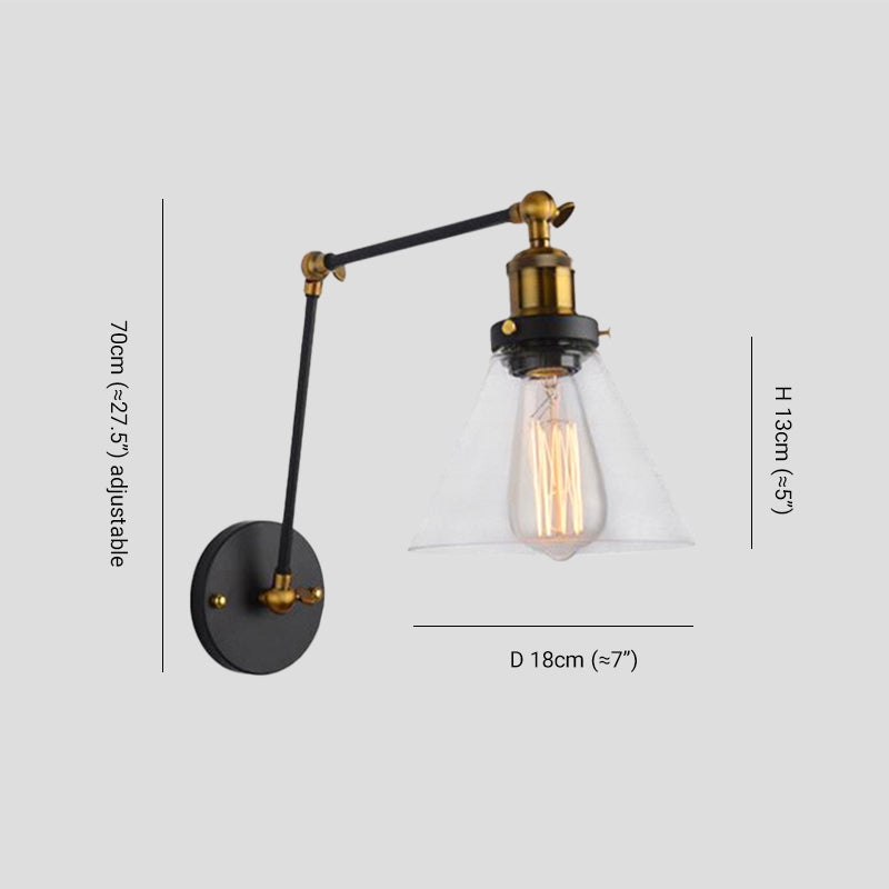 Brady Industial Metal/Glass Adjustable Wall Lamp, Black/Gold