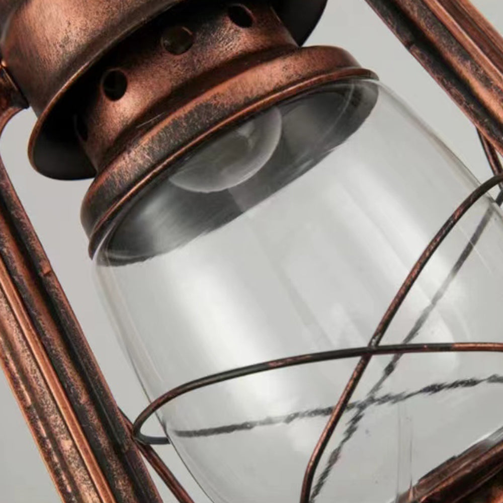 Alessio Rustic Vintage Lantern Pendant Light, Metal & Glass, 2 Heads