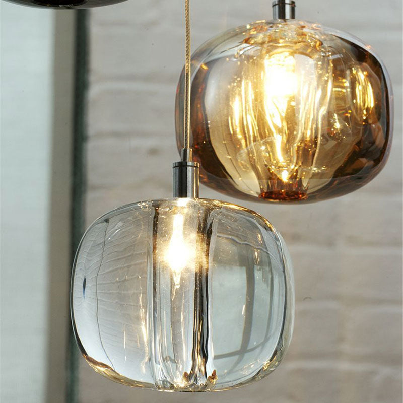 Hailie Modern Bubble Glass LED Pendant Light, Amber/Clear/Gray