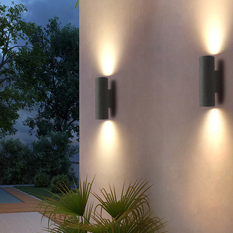 Orr Minimalist Cylindrical Double-headed Cement Outdoor Wall Lamp, Black/White