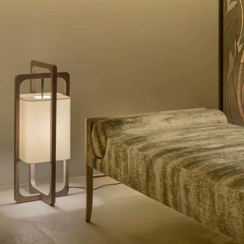 Ozawa Retro Rectangular Wood Fabric Floor Lamp