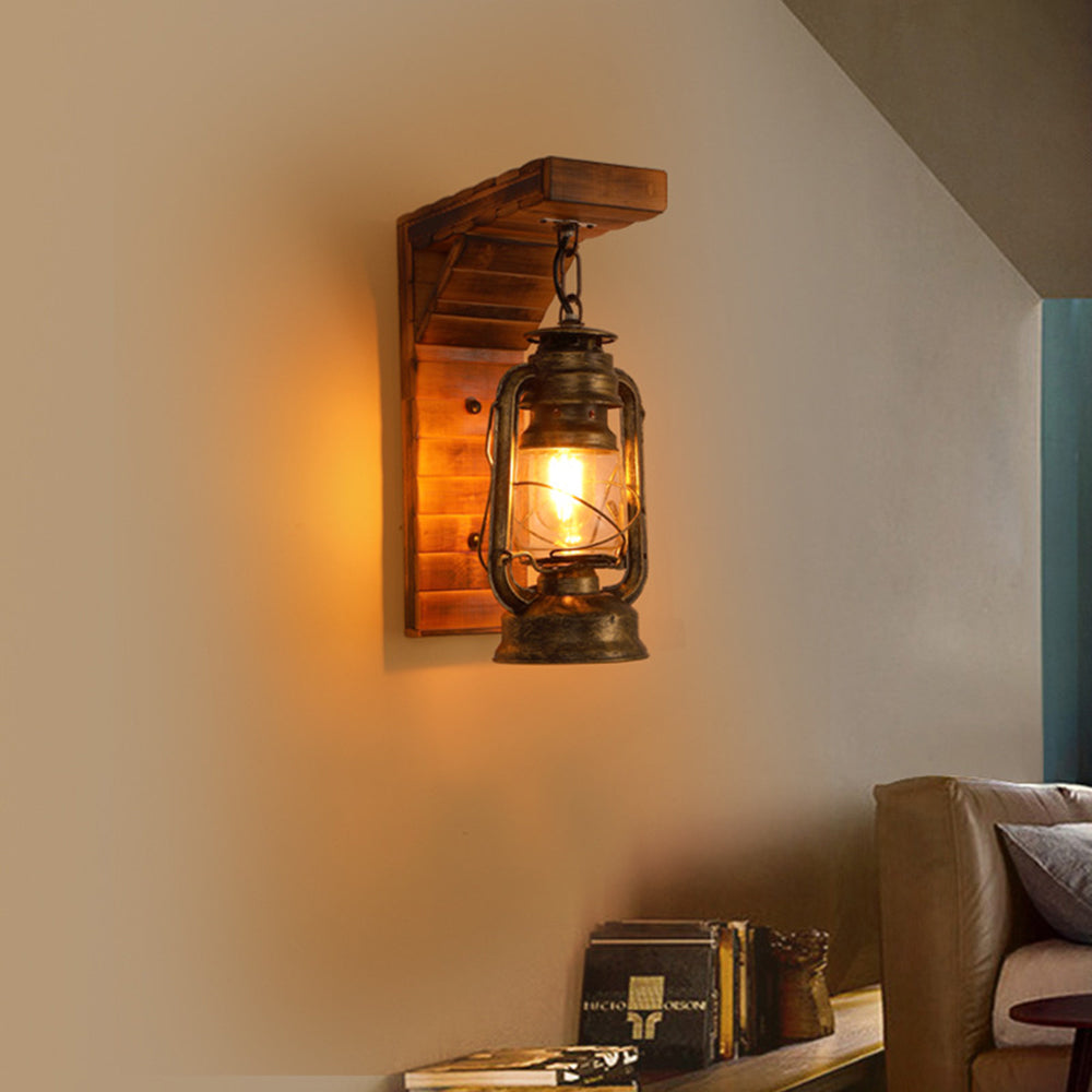 Austin Lantern Bedroom Wall Lamp, Metal/Wood, Restaurant