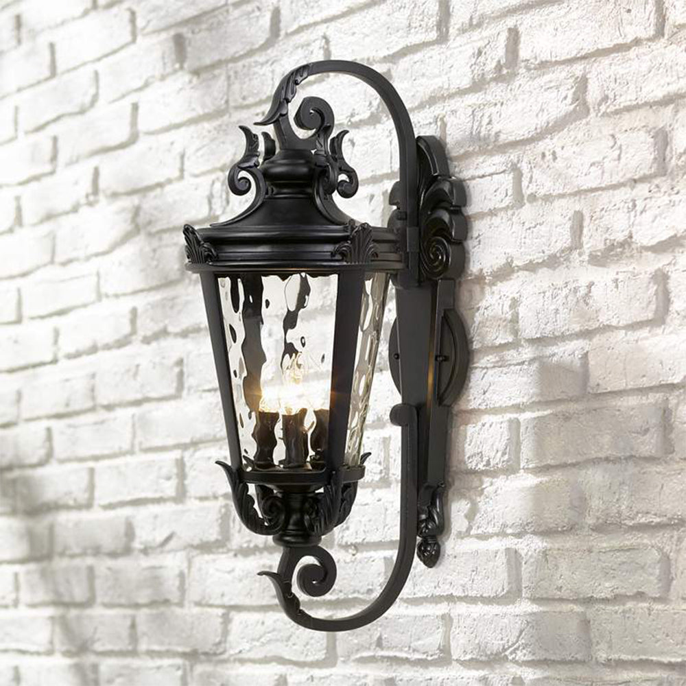 Alessio Vintage Lantern Metal And Glass Outdoor Wall Lamp, Black/Bronze