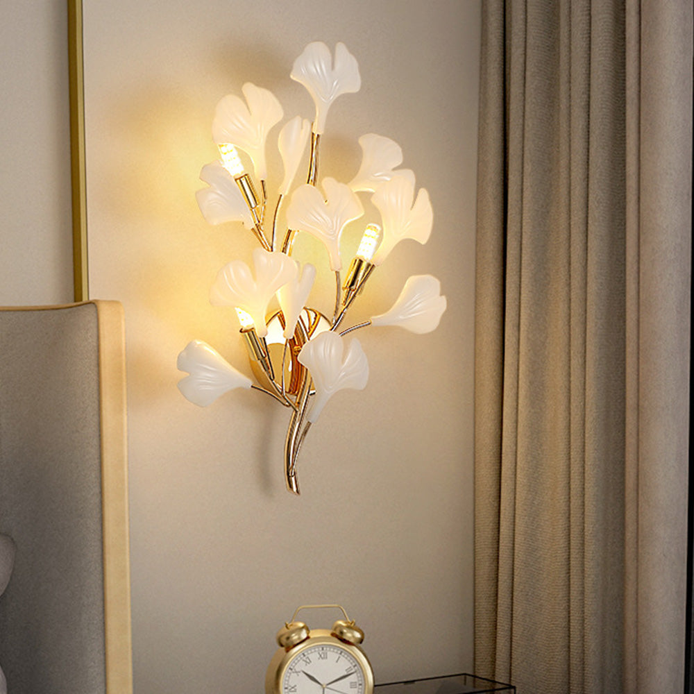 Olivia Decorative Flower Ceramic/Metal Wall Lamp White/Gold Bedroom