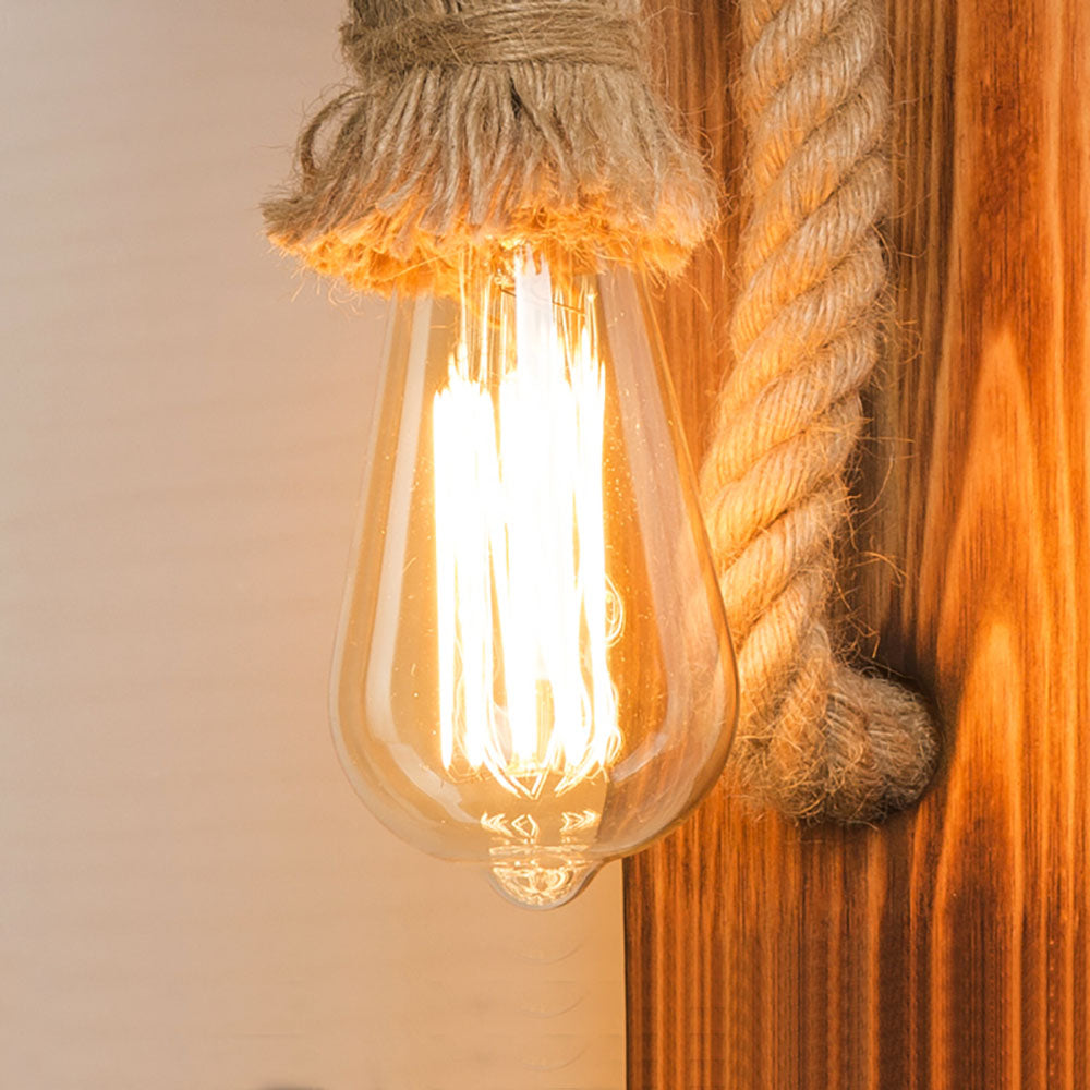 Austin Vintage Rectangular LED Wall Light, Wood/Hemp Rope, Dining Room