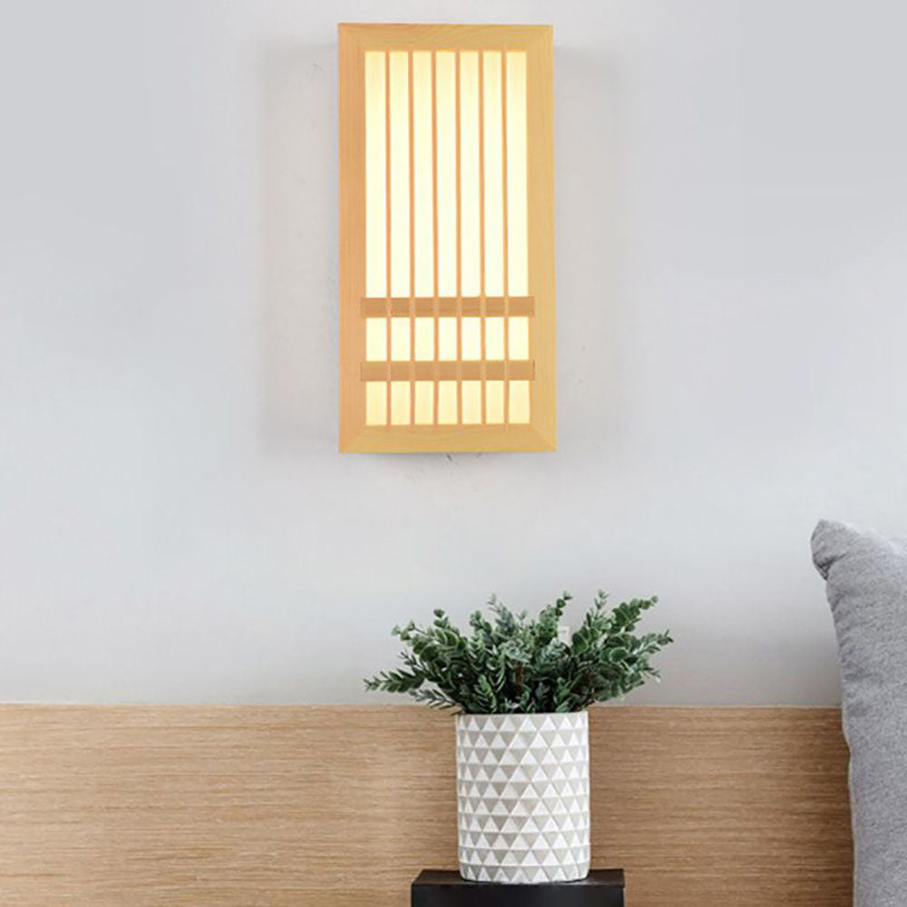 Ozawa Wall Lamp Rectangular Rustic, Wood/Acrylic, Log Color, Bedroom