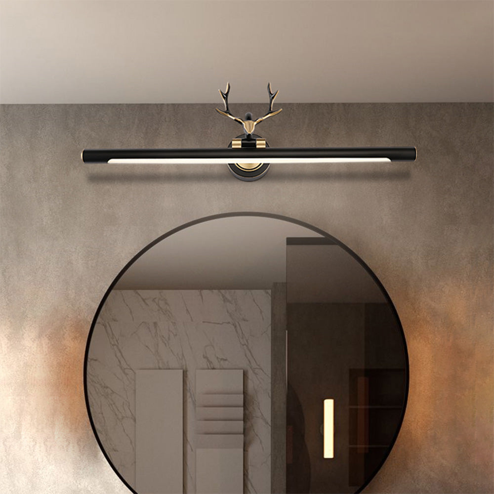 Leigh Decorative Deer Mirror Front Vanity Wall Lamp, Black/Gold