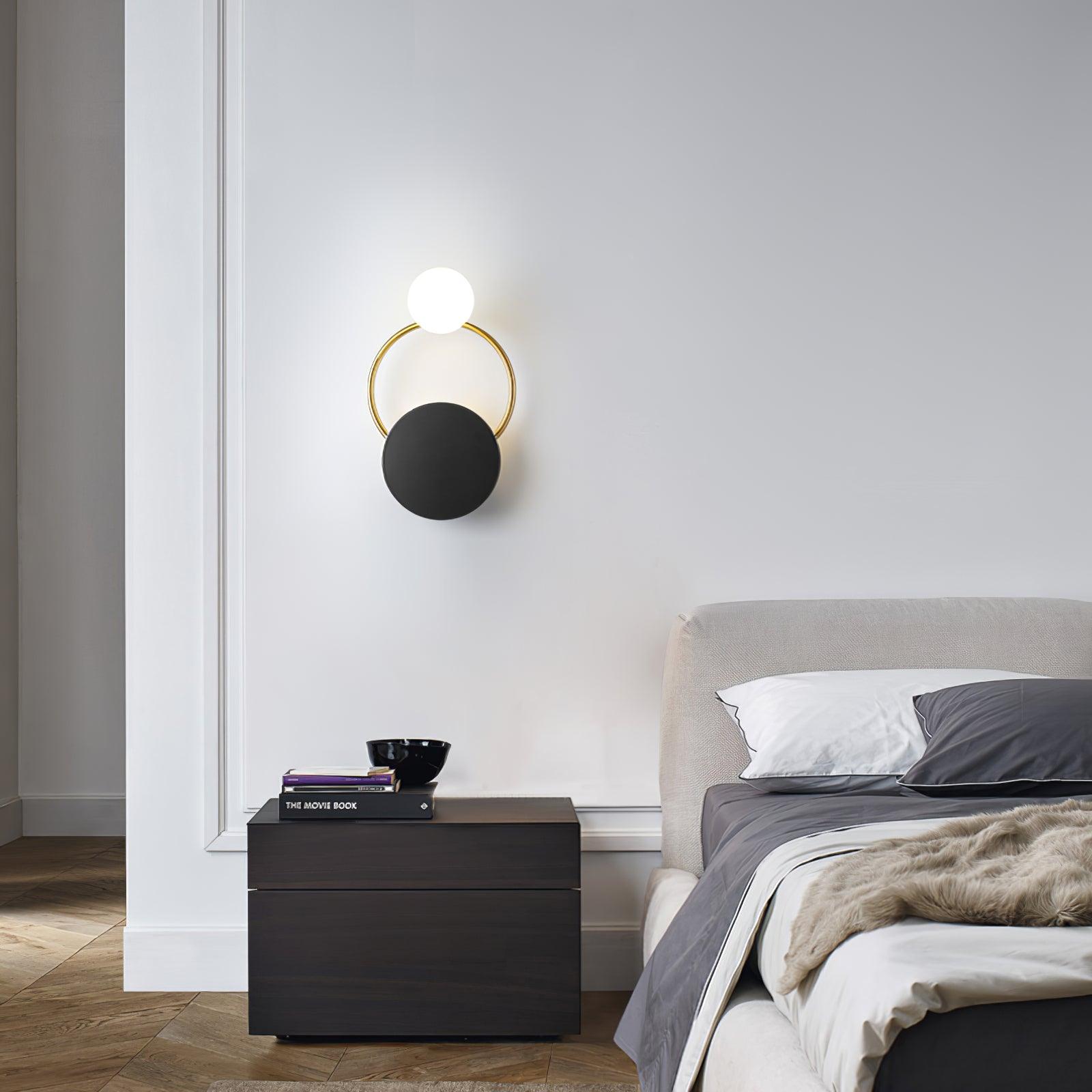 Emyr Modern LED Triple Rings Wall Lamp, Metal/Glass, Gold/Black, Bedroom