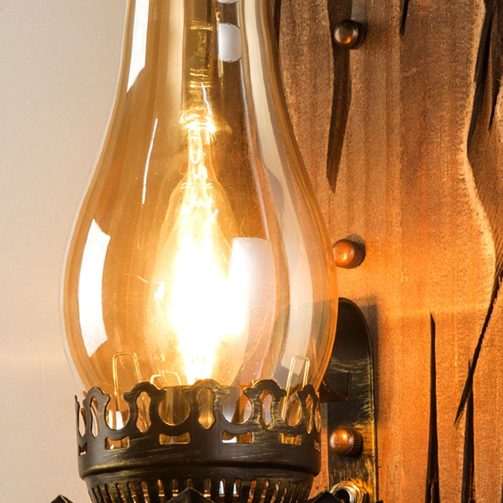 Austin Wall Lamp Vintage Candle Wooden Glass, Bedroom